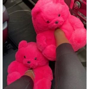 Hot pink teddy slippers